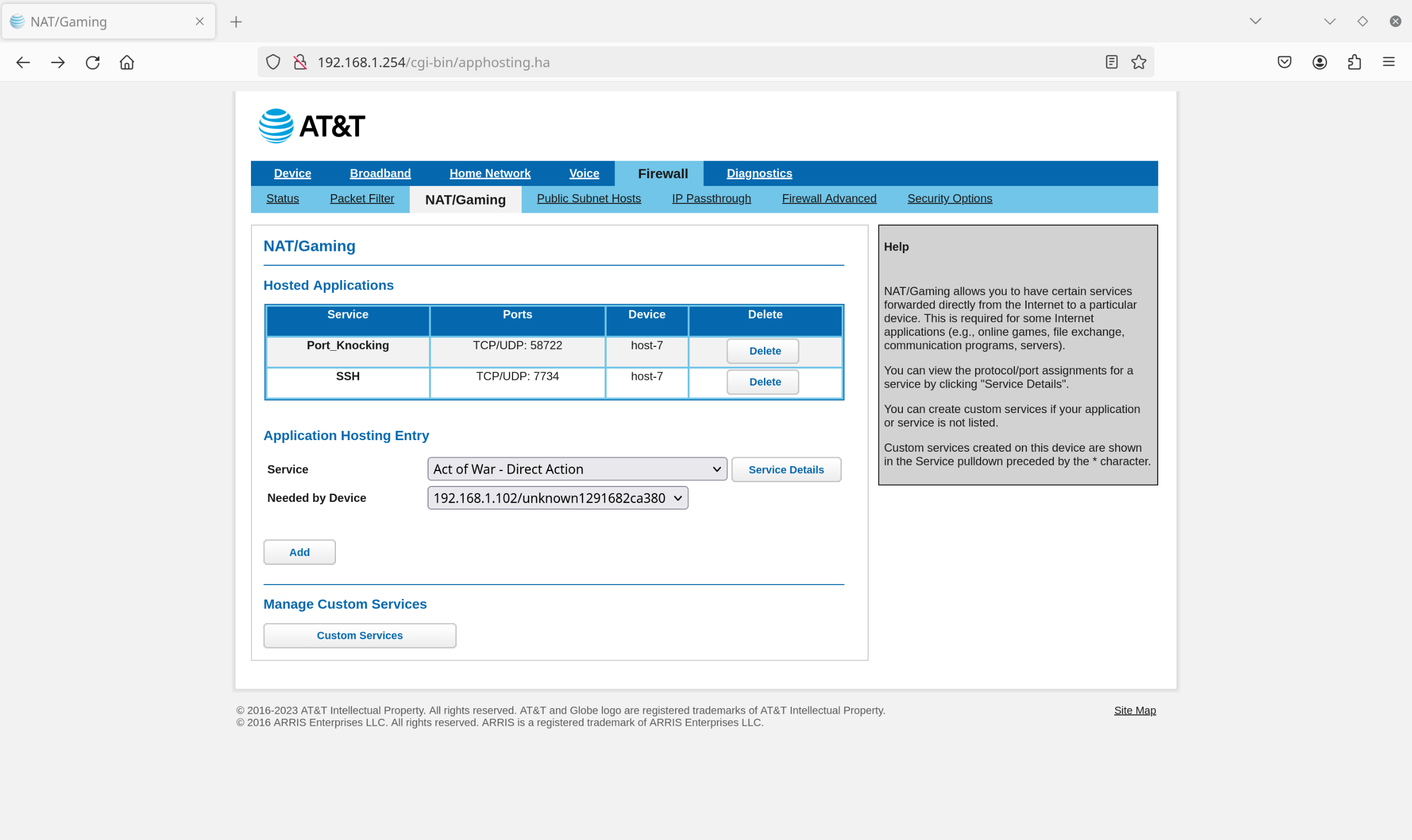 ATT Fiber Router - Fixed IP Address