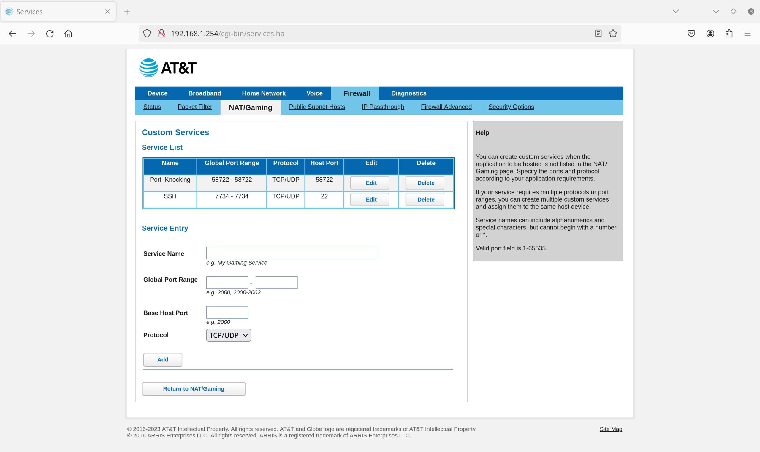 ATT Fiber Router - Static IP Drop-Down-List